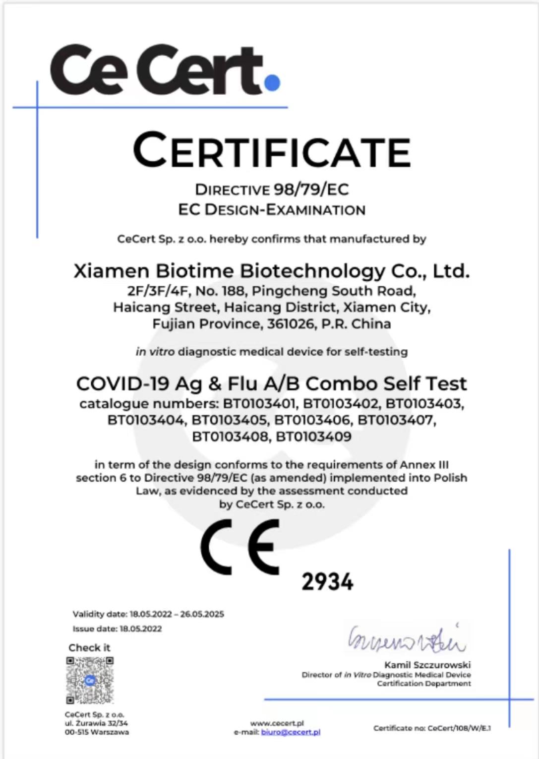 biotime's Le test combiné COVID-19 ag & grippe/b obtient le marquage CE pour l'autotest
